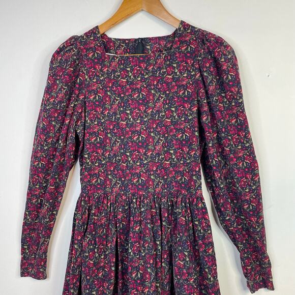 Vintage Laura Ashley Floral Corduroy Long Sleeve Dress Prairie Cottage womens 8 - Picture 2 of 12